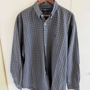 Ralph Lauren Blake Mens XL Plaid Button Down Shirt Navy Green Two-Ply Cotton